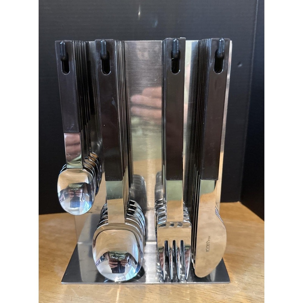 Abert Nicrosil Hanging Flatware 24 Piece Set Black Stainless Steel MCM Italy